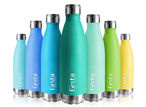 Grsta Botella de Agua, Botella Agua Acero Inoxidable sin BPA Pared 350ml/Turquesa Botellas de Frío/Caliente Termo Botellas Termica Prueba de Fugas para Niños, Adultos, Deporte, Yoga, Ciclismo