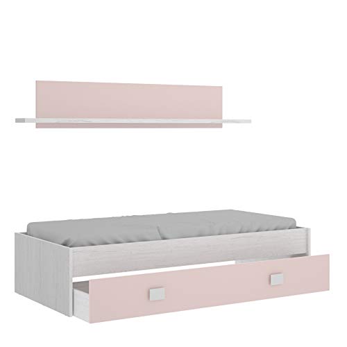 HABITMOBEL Cama Nido Juvenil con Cajon y Estante Superior Acabado Artic y Rosa. para colchón de 90x190cm HABITMOBEL Cama Nido Juvenil con Cajon y Estante Superior Acabado Artic y Rosa. para colchón de 90x190cm