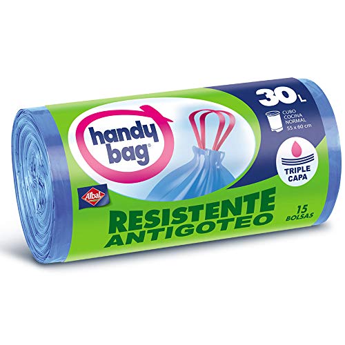 Handy Bag Bolsas de Basura 30L, Extra Resistentes, No Gotean, 15 Bolsas