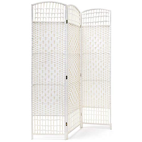 Hogar y Mas Biombo Blanco de Bambú Natural para Salón/Dormitorio, Diseño Funcional - 3 Paneles