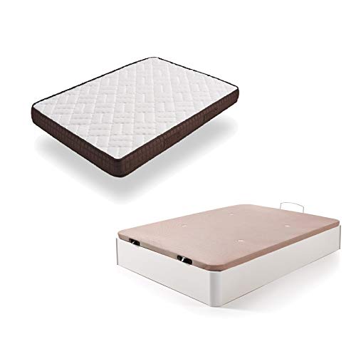 HOGAR24 ES Cama Completa - Colchón Viscobrown Reversible + Canape Abatible de Madera Color Blanco, 135x190 cm HOGAR24 ES Cama Completa - Colchón Viscobrown Reversible + Canape Abatible de Madera Color Blanco, 135x190 cm