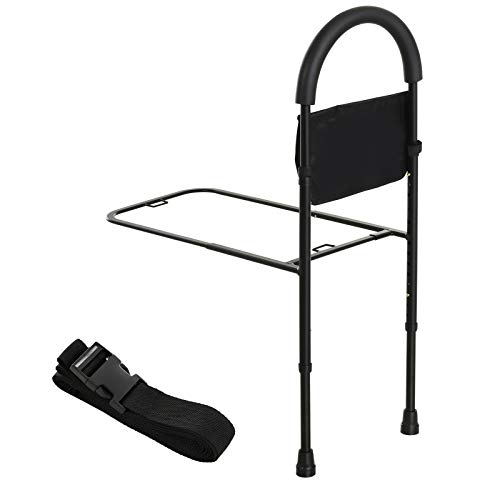 HOMCOM Barandilla Asidera de Cama para Acostarse y Levantarse con Altura Regulable Riel para Cama con Correa de Hebilla y Bolsillo 72x36x86-110,5 cm Negro HOMCOM Barandilla Asidera de Cama para Acostarse y Levantarse con Altura Regulable Riel para Cama con Correa de Hebilla y Bolsillo 72x36x86-110,5 cm Negro