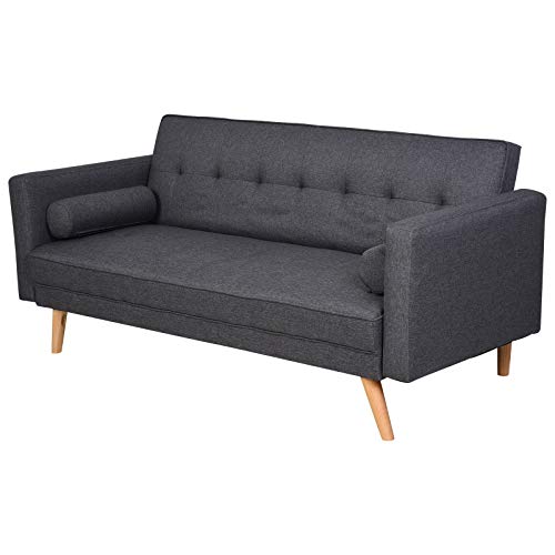 HOMCOM Sofá de 3 Plazas Cama Individual Diseño 2 en 1 Plegable con Reposabrazos Tapicería en Tela Estructura Sólida Patas Elevadas Acolchado Cómodo 187x90x86,5 cm Gris