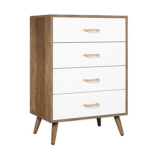 HOMECHO Cómoda de 4 Cajones para Almacenaje Cómoda de Noche para Salón Dormitorio Mueble Dormitorio de Madera Blanco y Marrón 60 x 38.5 x 86.5 cm HOMECHO Cómoda de 4 Cajones para Almacenaje Cómoda de Noche para Salón Dormitorio Mueble Dormitorio de Madera Blanco y Marrón 60 x 38.5 x 86.5 cm