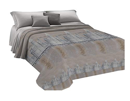 Homelife Colcha Fina de Verano y Primavera para Cama de 135 cm | Edredón Estampado de Nueva York Fabricado en Italia | Ligera Colcha Cubrecama de Algodón para Cama de Matrimonio | Beige, 220x280