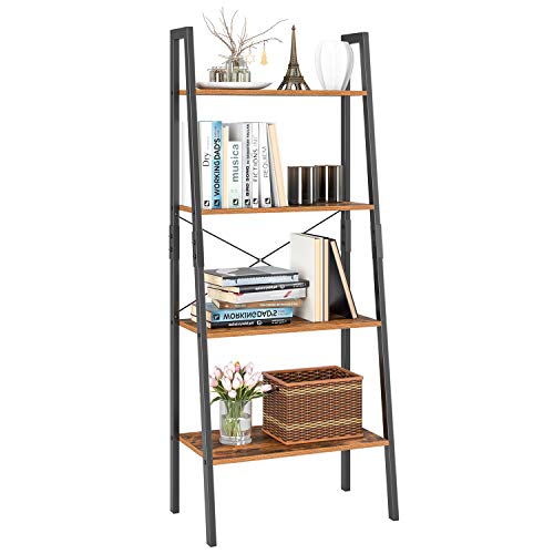 Homfa Estantería Escalera Librería de Pared Estantería Metálica para Salón Terraza Dormitorio con 4 Niveles Vintage y Negro 56x34.5x138.5cm