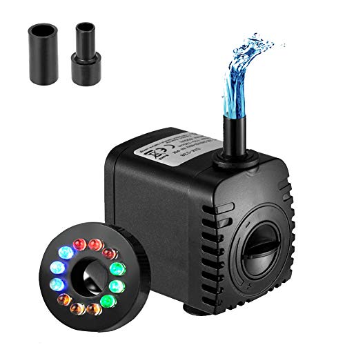 Homvik Bomba de Agua con LED Luces Bomba Sumergible para Acuario Estanque Pecera Fuente Circulación de Agua Dulce y Marino con 2 Boquillas 8W 600L/H 1.2m de Altura Homvik Bomba de Agua con LED Luces Bomba Sumergible para Acuario Estanque Pecera Fuente Circulación de Agua Dulce y Marino con 2 Boquillas 8W 600L/H 1.2m de Altura