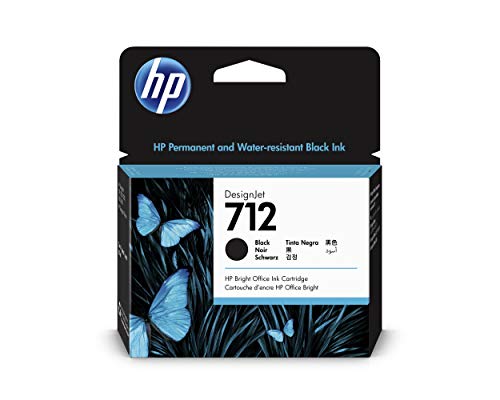 HP 712 3ED71A Negro, Cartucho de Tinta Original HP, de 80ml, de alta capacidad, para Impresoras Plotter de Gran Formato HP DesignJet Series T650, T630,T250, T230 y Studio y Cabezal de Impresión HP 713