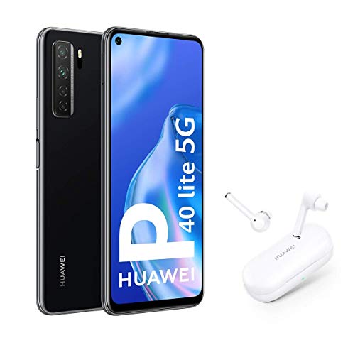 HUAWEI P40 lite 5G - Smartphone de 6.5", Cuádruple Cámara IA de 64MP, 6 GB RAM + 128 GB ROM, Carga rápida de 40W, Dual Sim, Negro + Freebuds 3i [Versión ES/PT]