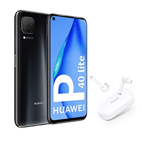 HUAWEI P40 Lite - Smartphone 6.4" (Kirin 810, 6GB RAM, 128GB ROM, Cuádruple cámara, Carga Rápida de 40W, Batería de 4200mAh) Negro + Freebuds 3i Blanco [Versión ES/PT]