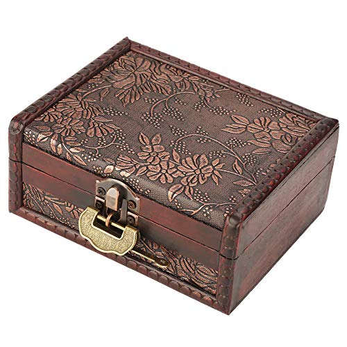 Hztyyier Caja de Almacenamiento de Madera Vintage Antiguo Organizador de Almacenamiento Decorativo Antiguo Organizador de Joyas Treasure Box con Cerradura de Metal para Regalos de Mujer