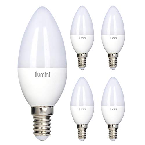 ilumini Bombillas LED C37 Vela, Casquillo E14, 5W equivalente a 45w, 6500K Luz Fría, 500 Lúmenes [Clase de eficiencia energética A+] PACK DE 5