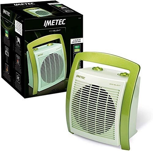 Imetec Eco Silent FH5-100 - Calefactor con Tecnologia Eco Ceramica para un Bajo Consumo, Compacto y Silencioso, Asa Ergonómicaglia Ergonomica, Función Antihielo Termostato Ambiente, 2000 W