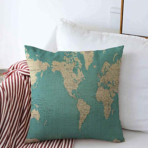 jingqi Throw Pillowcase,Funda De Almohada Cuadrada,Funda De Almohada Cama, Cartografía Blue Centric Mapa del Mundo Centrado En Las Américas África Antigua Antártida Asia Atlas Australia