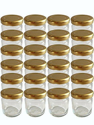 Juego de 20 tarros vasos 53 ml Tapa Color Oro to 43 redondo Caviar de miel mermelada Conservas Conservas Mostaza, miel, vasos,, Mucha Conservas (Cristal, Set Vasos, Apicultor Vitrea