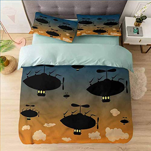 Juego de funda de edredón de 3 piezas, tamaño King, Zeppelin, modelo de silueta de aeronave, funda de edredón 1 funda de edredón con 2 fundas de almohada colección de ropa de cama Juego de funda de edredón de 3 piezas, tamaño King, Zeppelin, modelo de silueta de aeronave, funda de edredón 1 funda de edredón con 2 fundas de almohada colección de ropa de cama