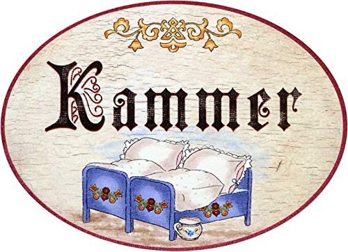 Kaltner Präsente - Placa decorativa de madera para puerta, de diseño antiguo, cartel decorativo para dormitorio, con texto en alemán “Kammer” (18 cm de diámetro)