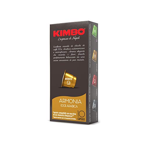 KIMBO Armonia 100% arabica - 100 Cápsulas compatibles con cafeteras Nespresso®* - 10 Paquetes de 10 Unidades