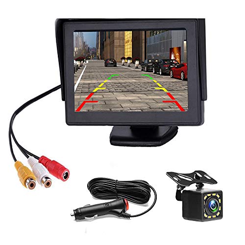 Kit de Cámara Marcha Atrás para Coche, Cámara de Visión Trasera de 4,3", Kit de Monitor con 12 LED IR de Visión Nocturna, Cámara de Marcha Atrás Impermeable para Furgonetas, SUV, Camionetas, Camiones