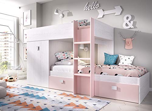 KITKAY Cama Tren Dunia Roble Blanco/Rosa KITKAY Cama Tren Dunia Roble Blanco/Rosa