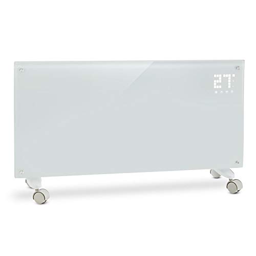 Klarstein Bornholm - Calefactor convector eléctrico, Monitor LED camuflado, Control remoto, Modo Eco, Programable por horas hasta 24, Panel de cristal, Radiador de 1000/2000W, Blanco fantasma Klarstein Bornholm - Calefactor convector eléctrico, Monitor LED camuflado, Control remoto, Modo Eco, Programable por horas hasta 24, Panel de cristal, Radiador de 1000/2000W, Blanco fantasma