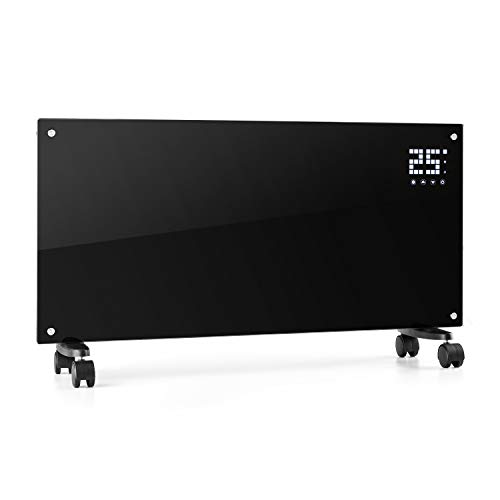 Klarstein Bornholm - Calefactor convector eléctrico, Monitor LED camuflado, Control remoto, Modo Eco, Programable por horas hasta 24, Panel de cristal, Radiador de 1000/2000W, Negro