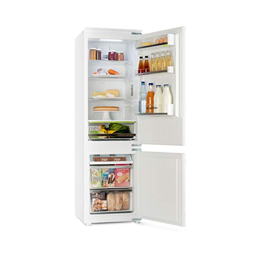 Klarstein CoolZone - Nevera combi para montar en la cocina, 3 alturas regulables de las bandejas de vidrio y cajón de verduras, 241 litros de volumen, 41 dB, Tecnología ZeroFrost, Blanco Klarstein CoolZone - Nevera combi para montar en la cocina, 3 alturas regulables de las bandejas de vidrio y cajón de verduras, 241 litros de volumen, 41 dB, Tecnología ZeroFrost, Blanco
