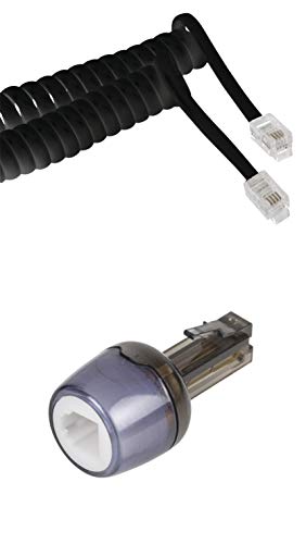 KnnX 28186 | Cable de teléfono en Espiral con Adaptador para Eliminar enredos | se extiende Desde 30 cm hasta Aproximadamente 120 cm | Conectores RJ10 | Negro