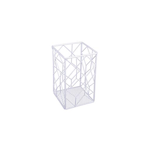 KOOK TIME Bote Utensilios Cocina para la encimera de la Cocina/Porta Cubiertos/escurridor Cubiertos, diseño Cuadrado Net, Metal Lacado en Color Blanco. Medidas: 10 x10 x 16 cm,