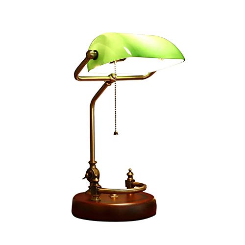 Lámpara de escritorio Estilo retro Lámpara de mesa de cristal verde esmeralda Dormitorio Lámpara de cabecera Madera maciza antigua para sala de estar Luces LED para estudio, soporte de lámpara E27 * 1