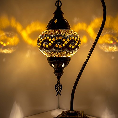 Lámpara de mosaico turco para mesa y escritorio, estilo marroquí, pantalla de globo único, serie de cuello de cisne (amarillo 1)