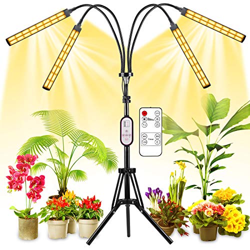 Lámpara de Plantas con Trípode ajustable 15-47 pulgadas, 192 LEDs 120W 4 Cabezales Lámpara de Crecimiento Interruptor Temporizador Auto 4/8/12H para Siembra en Crecimiento, Germinación y Floración