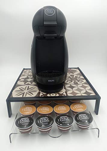 Laserplast Base para cafetera y Soporte cápsulas café Dolce Gusto de metacrilato - Base de 30x30 cm y soporte para 20 cápsulas - Dispensador Porta cápsulas transparente (Ladrillo hidraulico)