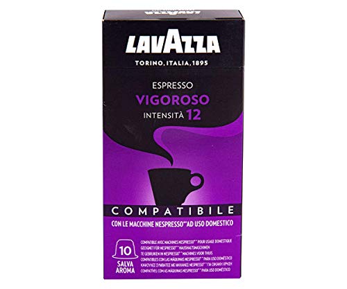 Lavazza Cápsulas de Café Compatibles Nespresso Espresso Vigoroso, 10 Paquetes de 10 Cápsulas (Total: 100 Cápsulas)