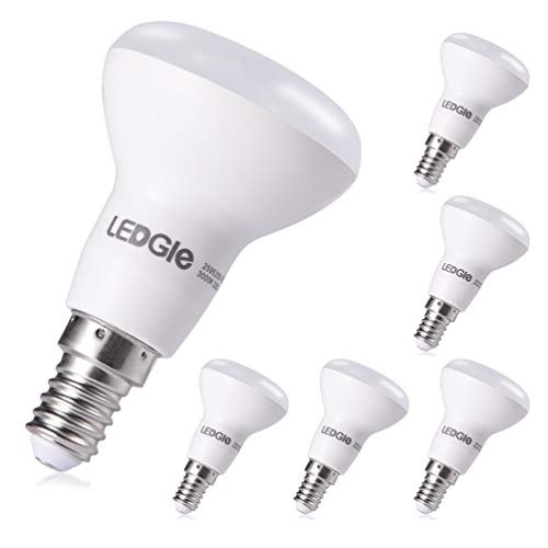LEDGLE Bombillas LED E14, 6W Equivalente a Halógeno de 50W, Blanco Cálido 3000K, No Regulable, Ángulo de Luz de 120°, Pack de 6 Unidades