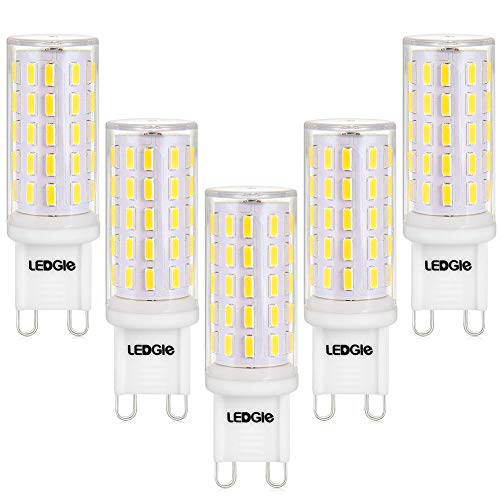 LEDGLE Bombillas LED G9 6W, No Regulable 54LEDs Blanco Frío 6000K Sin Parpadeo, 60W Bombilla Halógena Equivalente, Pack de 5