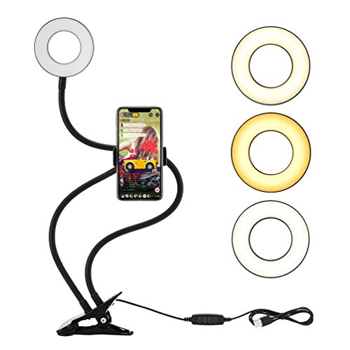 LEDGLE Selfie Ring Light con Soporte para Teléfono Móvil para LiveStream/Maquillaje/Youtube/Facebook, 3 Modos de Luz y 10 Niveles de Brillo con Brazos Largos Flexibles para iPhone y Android