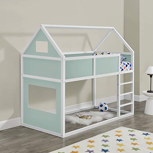 Litera para niños con Escalera 200 x 90 cm Cama para niños de Madera Pino Cama Infantil Forma de casa Blanco y Verde Menta Litera para niños con Escalera 200 x 90 cm Cama para niños de Madera Pino Cama Infantil Forma de casa Blanco y Verde Menta