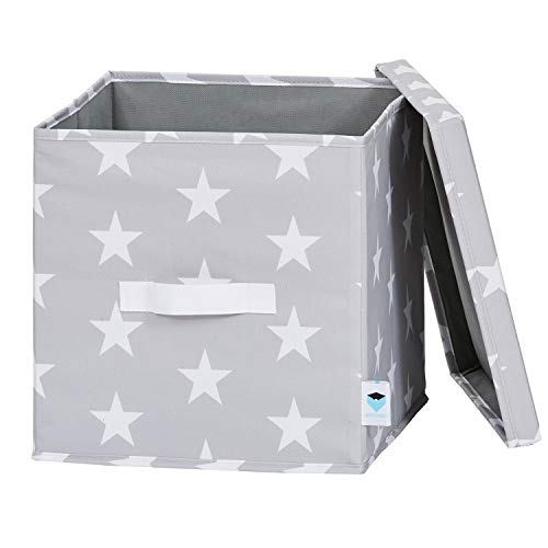 LOVE !T STORE !T 670858 - Caja organizadora con tapa (poliéster, 30 x 30 x 30 cm), diseño de estrellas, color gris claro