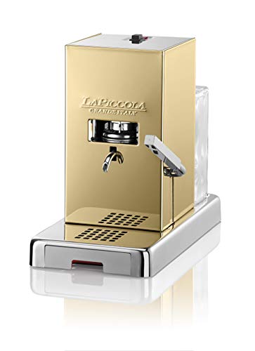 LUCAFFÈ La Piccola Gold Smart, cafetera para cápsulas de café tamaño 28x16x31 cafetera, cápsulas de papel de color dorado, bajo consumo, Made in Italy + 300 cápsulas 35 mm Lucaffè