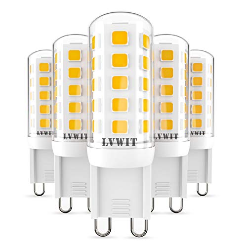 LVWIT Bombillas LED G9-3.5W equivalente a 40W, 400 lúmenes, Color blanco cálido 3000K, Sin efecto flash. No regulable - Pack de 5 Unidades.