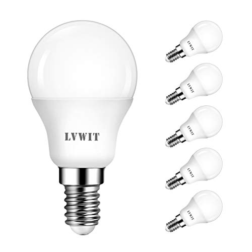 LVWIT Bombillas LED P45 E14 (Casquillo Fino) - 5W equivalente a 40W, 470 lúmenes, Color blanco frío 6500K, No regulable - Pack de 6 Unidades.