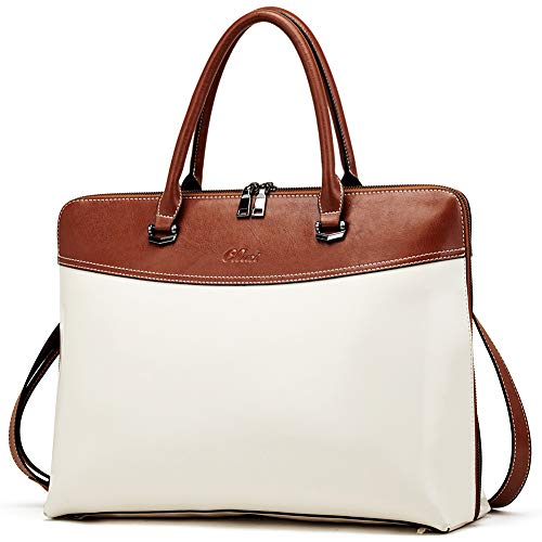 Maletín para Mujer Cuero de Cera de Aceite Portátil de 15,6 Pulgadas Negocios Vintage Delgado Bolsa de Hombro Beige con Marrón Maletín para Mujer Cuero de Cera de Aceite Portátil de 15,6 Pulgadas Negocios Vintage Delgado Bolsa de Hombro Beige con Marrón