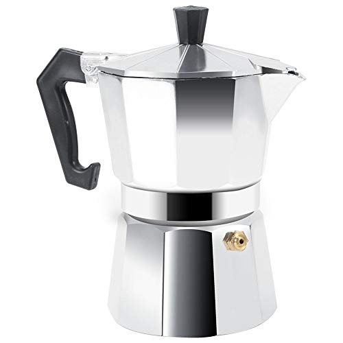 Máquina de café exprés en estufa, cafetera Moka para uso en la oficina en casa 3/6/9/12 tazas Máquina de chupitos de café expreso para café espresso italiano(150ML 3cups) Máquina de café exprés en estufa, cafetera Moka para uso en la oficina en casa 3/6/9/12 tazas Máquina de chupitos de café expreso para café espresso italiano(150ML 3cups)
