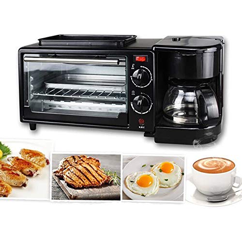 Maquina De Pan 1050 (W), Horno Multifuncion 9L, Con SartéN Antiadherente Y Cafetera, Con Hornear, Huevos Fritos, Calentar, Tostar, Desayunos A Domicilio, Con Interruptor Temporizador,Black