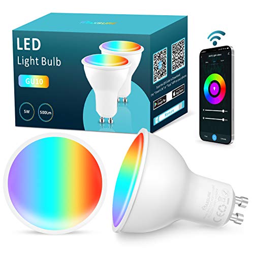 Maxsure Bombilla Inteligente GU10 5W 500LM 2700K-6500K, Bombilla LED GU10 Regurable, Blanco Cálido, Frío y RGB, Control por Alexa, Google Home y APP “Smart Life”, 2 Unidades (Red: 2.4GHz) Maxsure Bombilla Inteligente GU10 5W 500LM 2700K-6500K, Bombilla LED GU10 Regurable, Blanco Cálido, Frío y RGB, Control por Alexa, Google Home y APP “Smart Life”, 2 Unidades (Red: 2.4GHz)