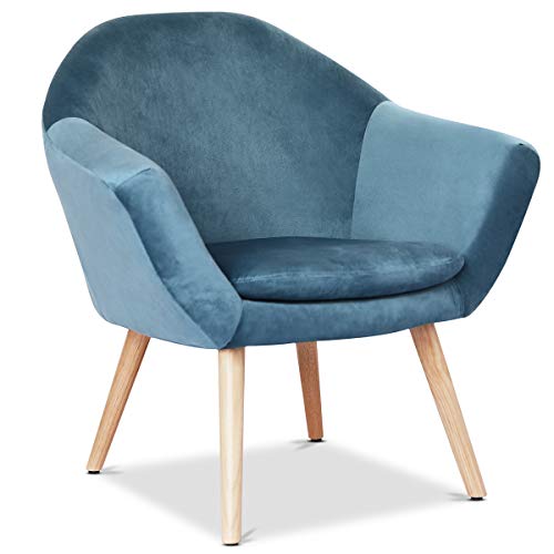 Mc Haus NAVIAN - Sillón Nórdico Escandinavo de color Azul Perla, butaca comedor salón dormitorio, sillón acolchado con Reposabrazaos y patas de madera 47x74x76cm