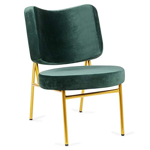 Mc Haus OSHA - Sillón Comedor de color Verde pino, Butaca Salón Tapizado en terciopelo, Asiento Acolchado cómodo y patas de metal color Dorado 62,5x56x81cm