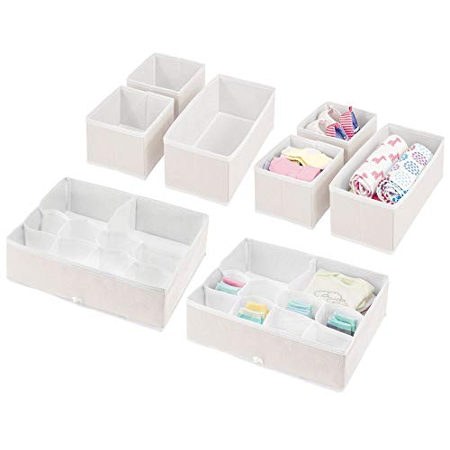 mDesign Cajas organizadoras para Cuarto Infantil – Elegantes cestas de Tela de Diferentes tamaños – Organizadores para armarios de Fibra sintética Transpirable – Juego de 8 – Crema/Blanco