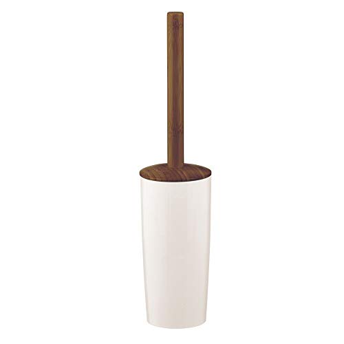 mDesign Escobilla para inodoro con soporte independiente para baño o aseo de invitados – Portaescobillas de plástico y bambú – Compacto y moderno escobillero de pie – blanco y marrón oscuro mDesign Escobilla para inodoro con soporte independiente para baño o aseo de invitados – Portaescobillas de plástico y bambú – Compacto y moderno escobillero de pie – blanco y marrón oscuro